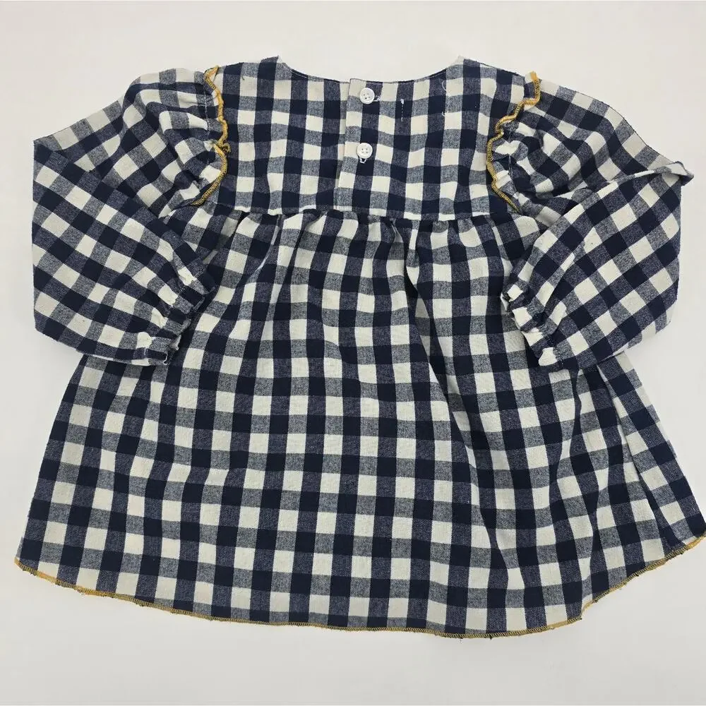 Mud Pie Preppy Southern Gingham Dot Dress Set – 12-18M (Includes Bow & Leggings)